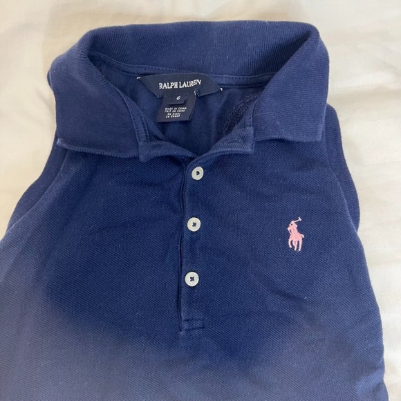 Girls Toddler Ralph Lauren Sleeveless Eyelet Navy Blue Dress Size 6 - Picture 2 of 5